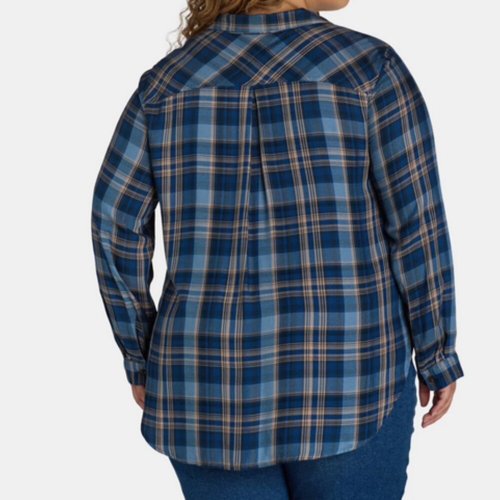 Terra & Sky Women's Button Down Shirt Plaid Long Sleeve Size 1X, 3X Blue Comet - Picture 5 of 11